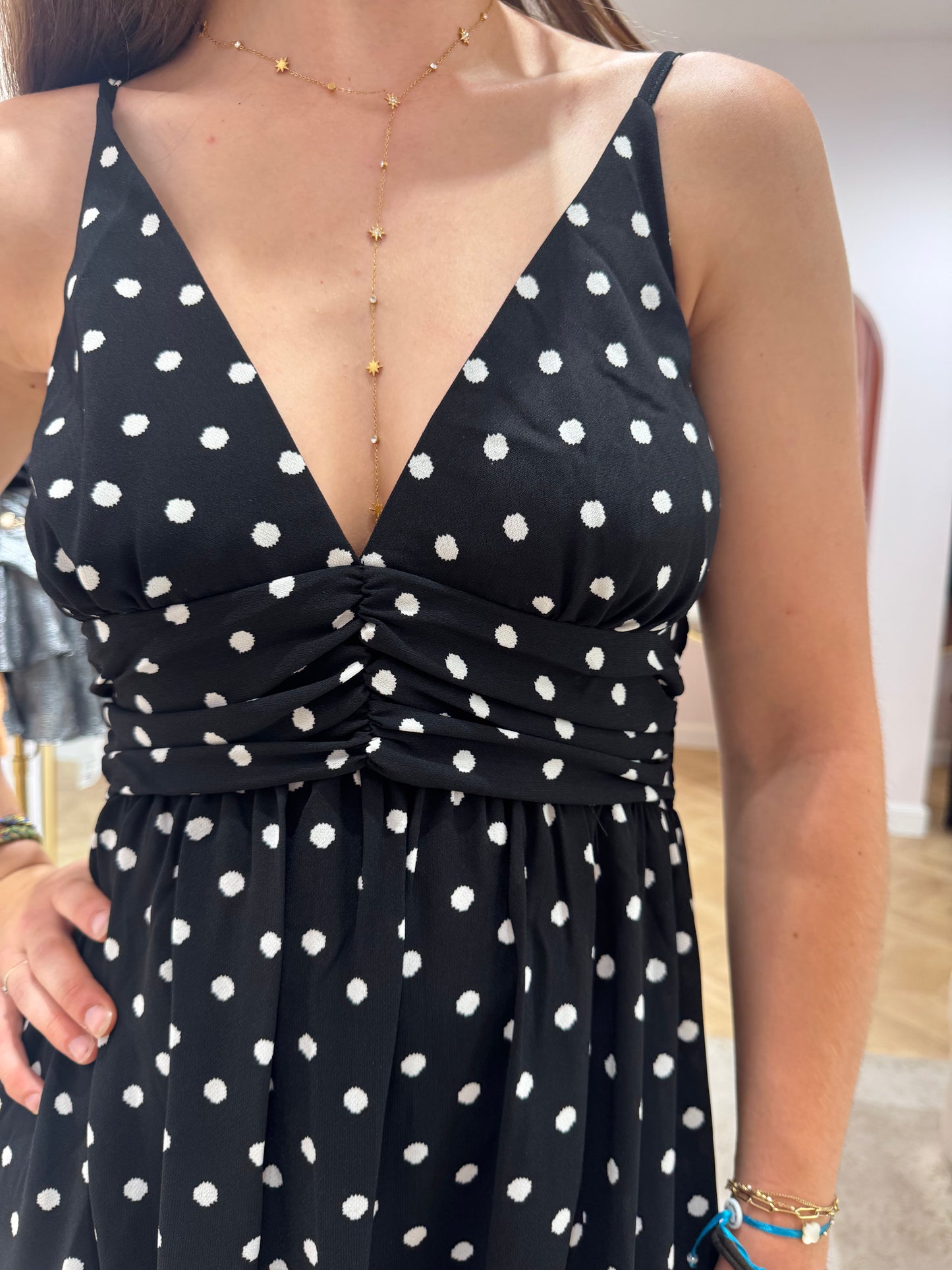 Robe bretelles polka noir