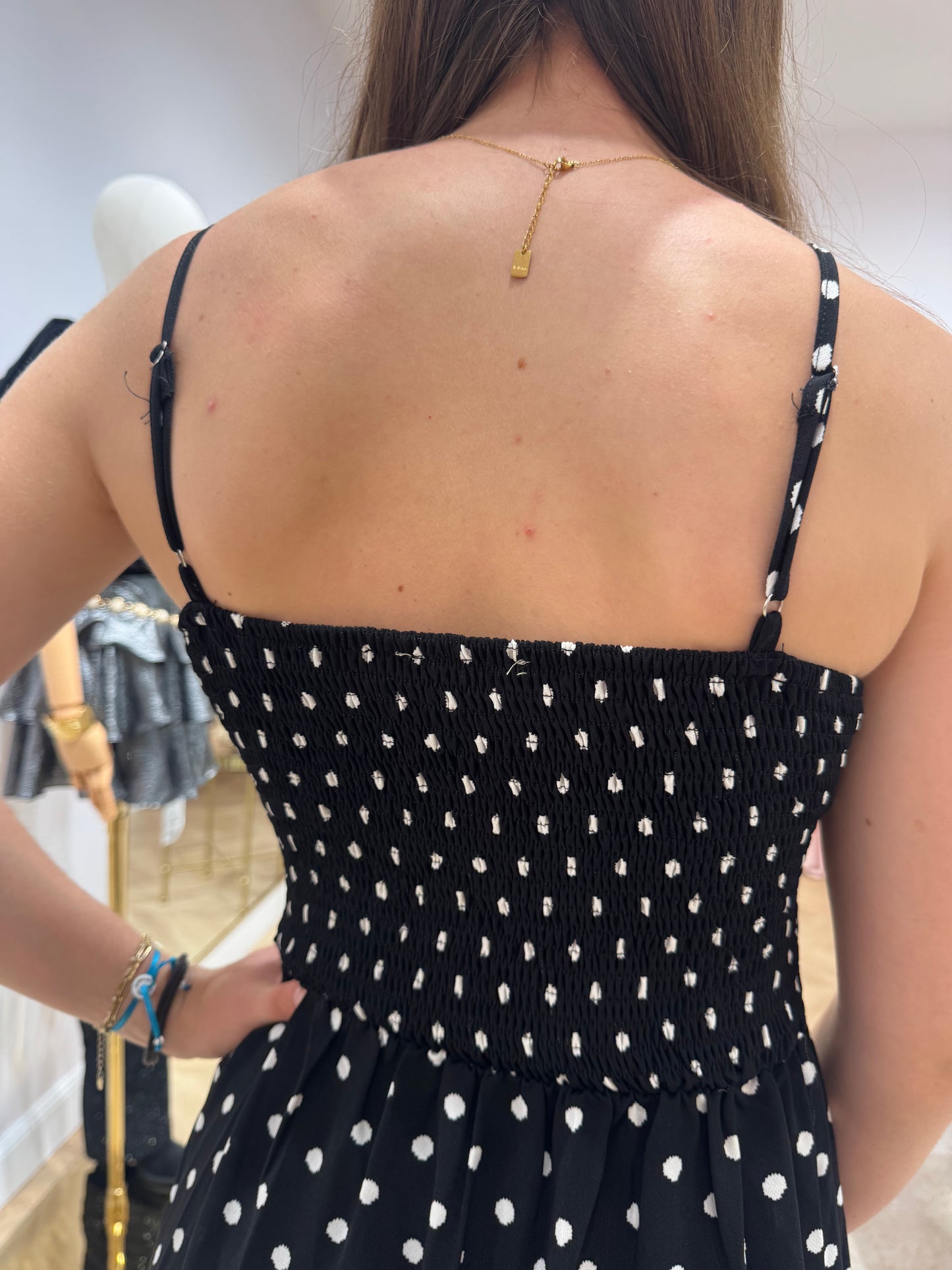 Robe bretelles polka noir