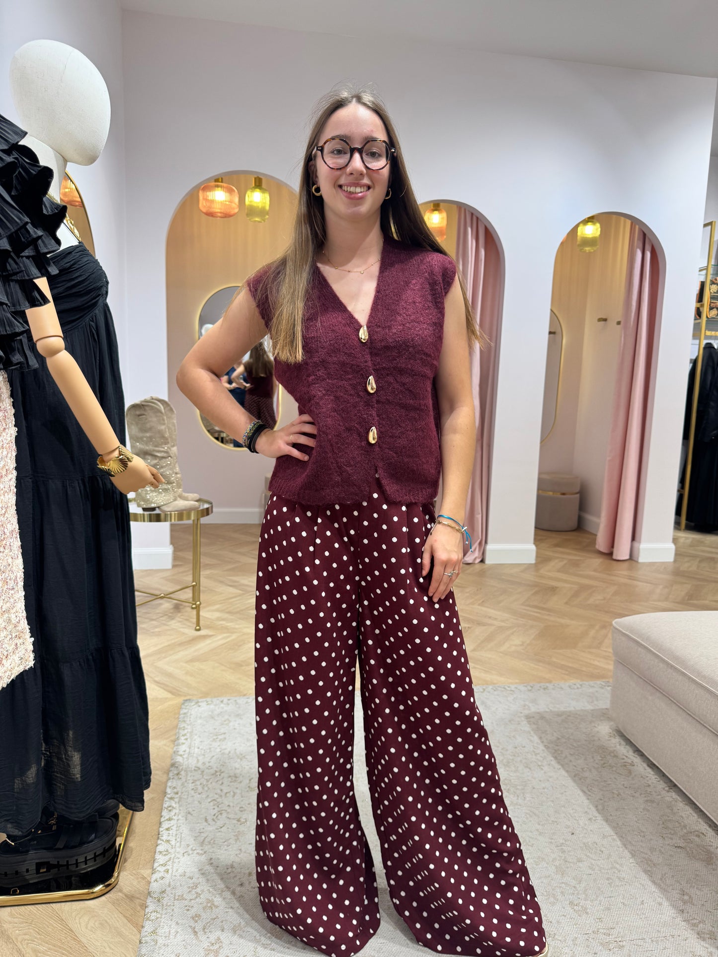 Pantalon polka bordeaux