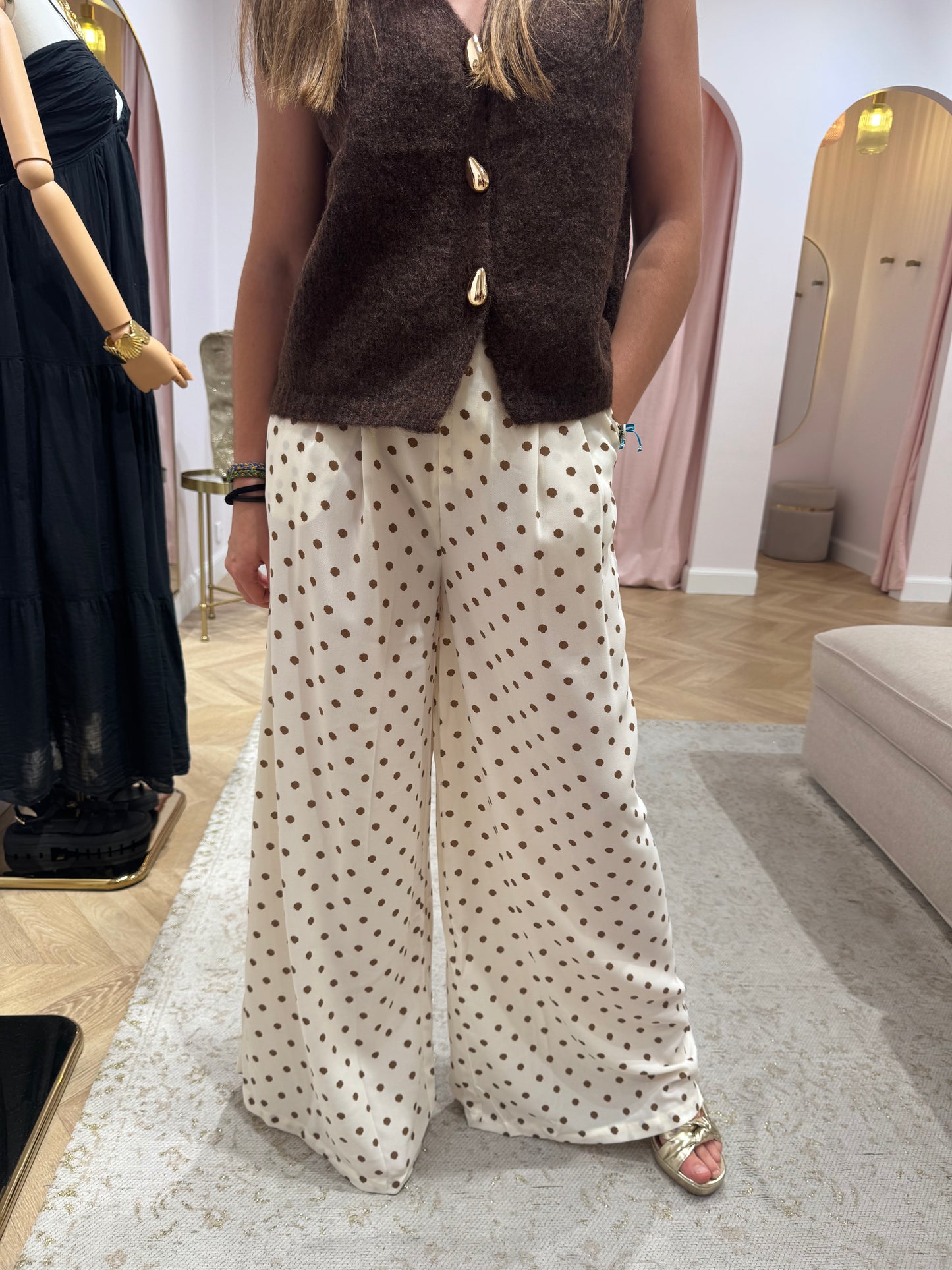 Pantalon polka beige