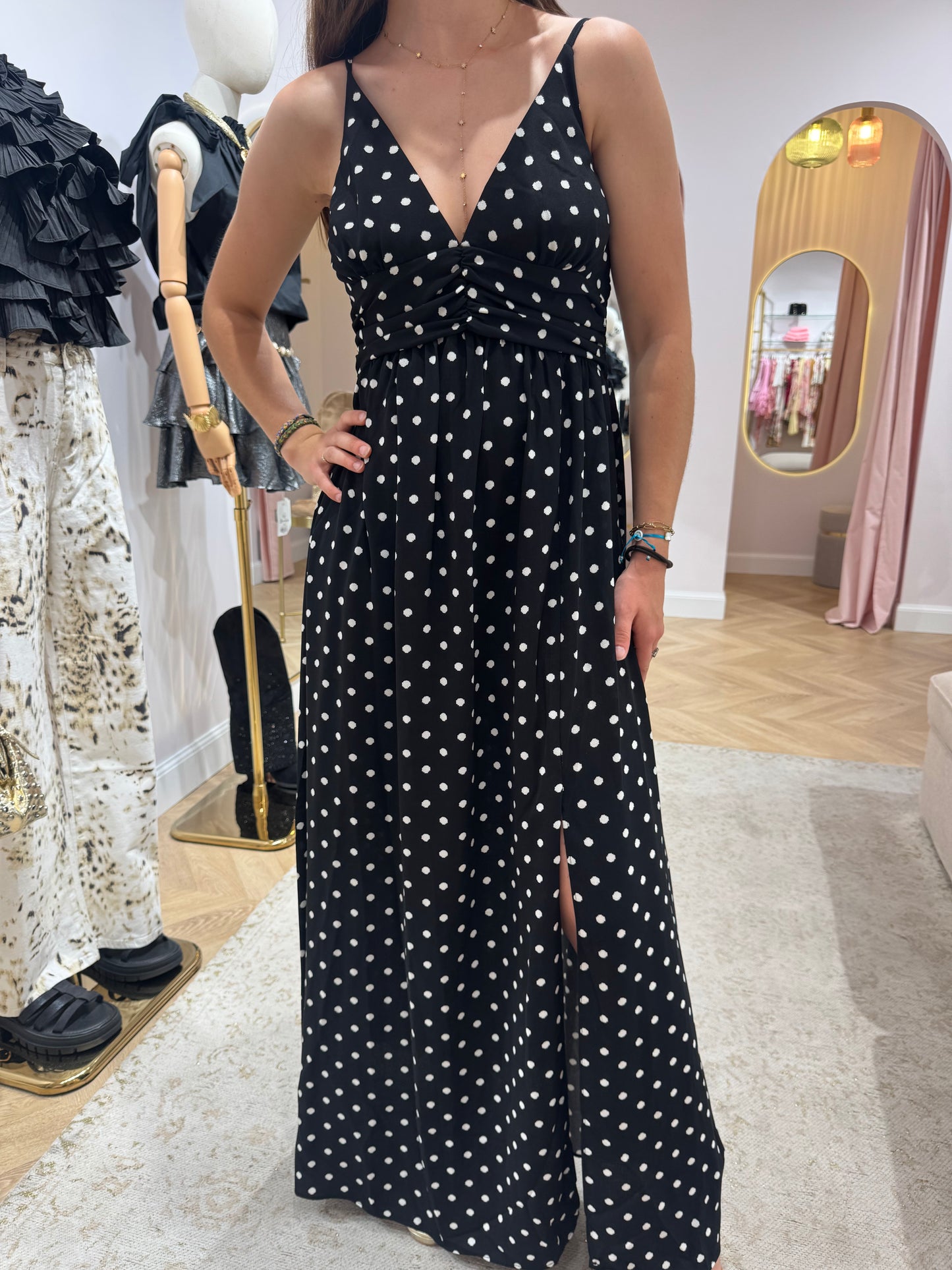 Robe bretelles polka noir