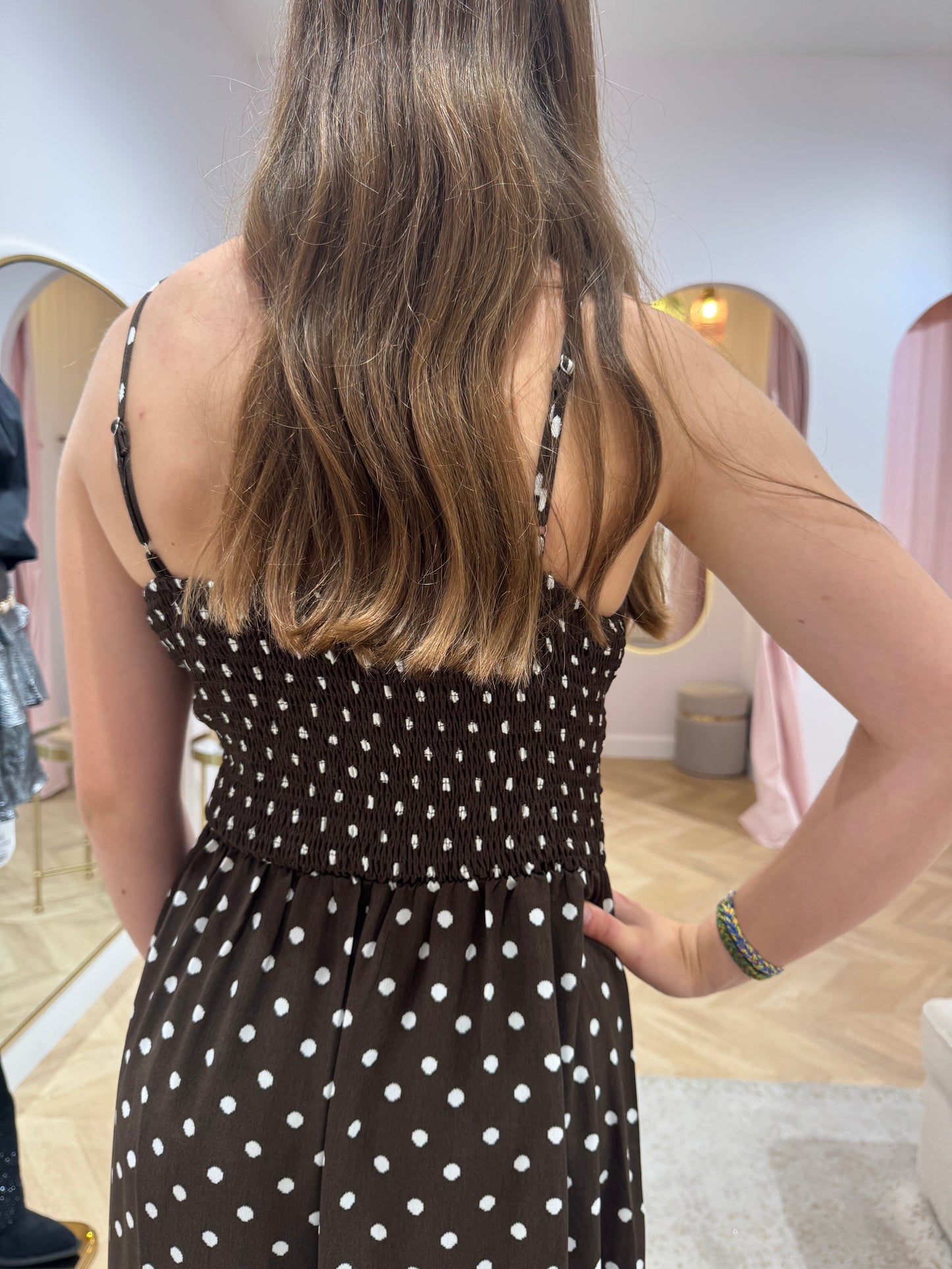 Robe bretelles polka marron