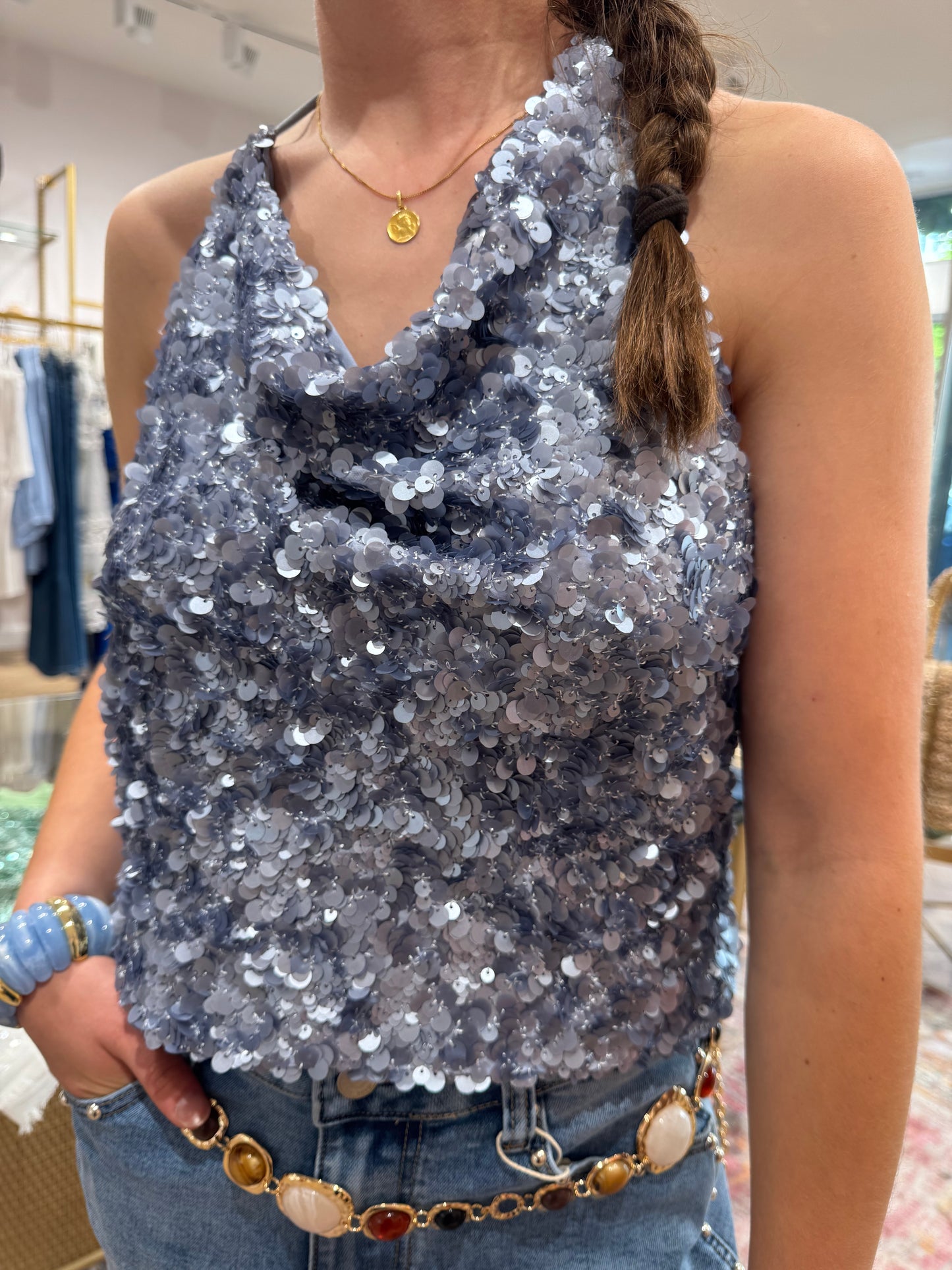 Top glitter bleu