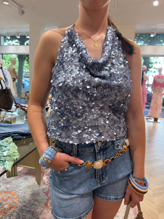 Top glitter bleu