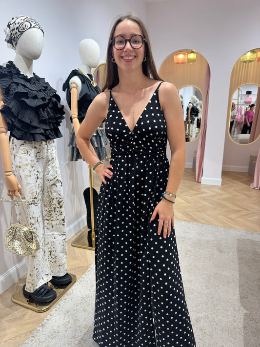 Robe bretelles polka noir