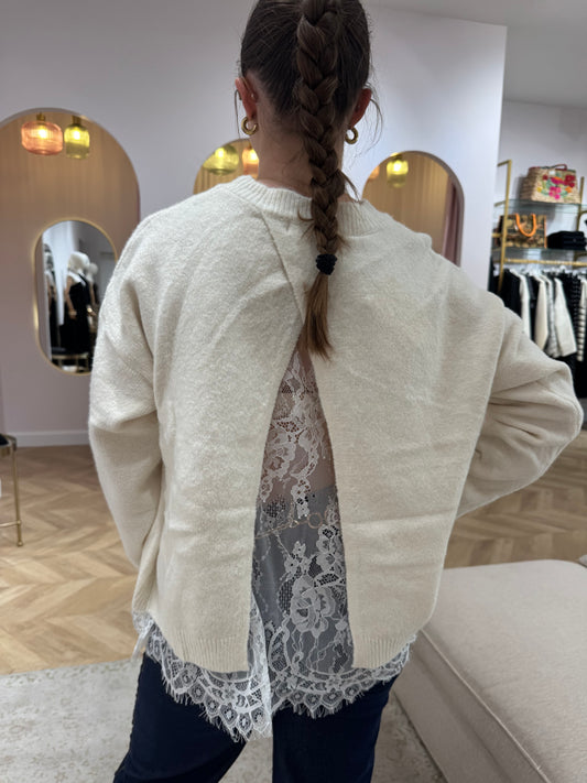Pull dentelle beige