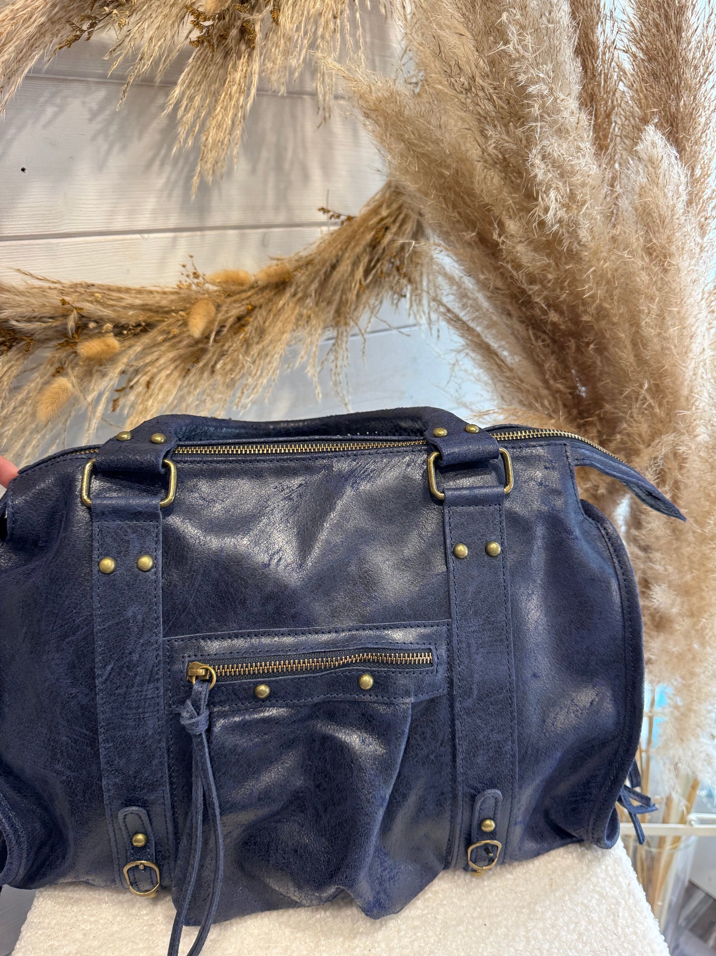 Sac Noé XL bleu marine cuir brossé