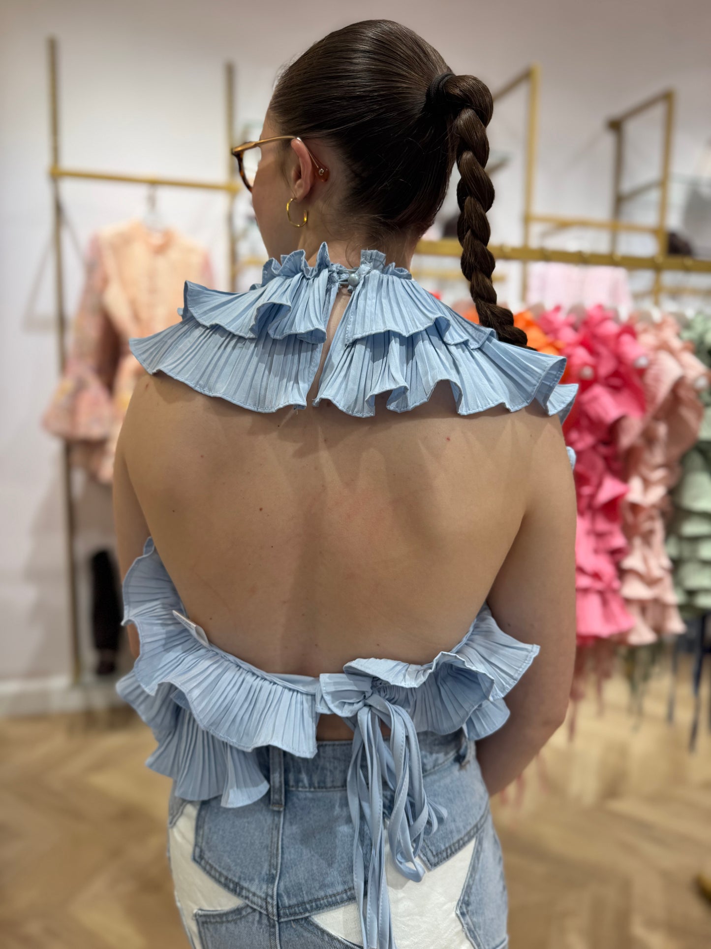 Top dos nu Céleste bleu pastel