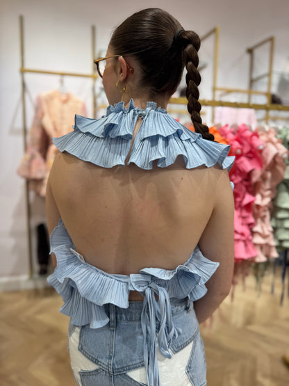 Top dos nu Céleste bleu pastel
