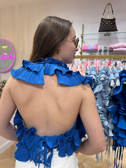 Top dos nu Céleste bleu électrique