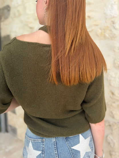Pull OPEN Angora/laine kaki