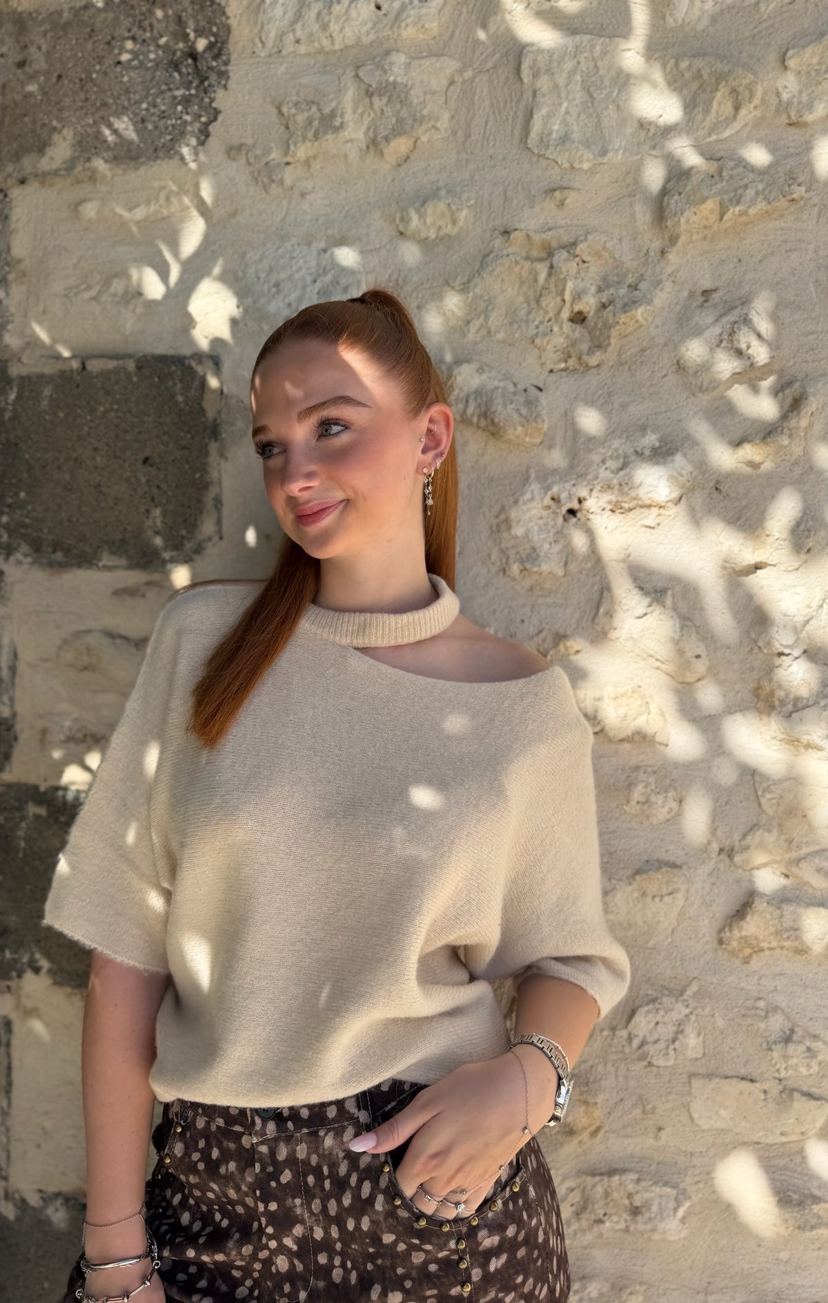 Pull OPEN Angora/laine fango