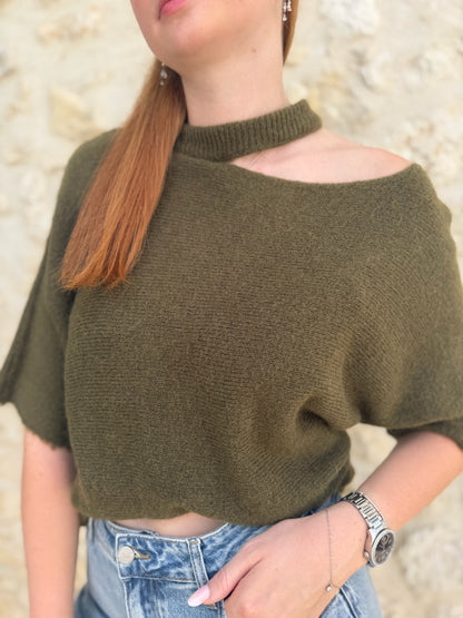 Pull OPEN Angora/laine kaki
