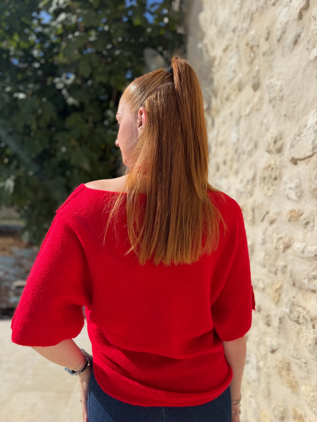 Pull OPEN Angora/laine rouge