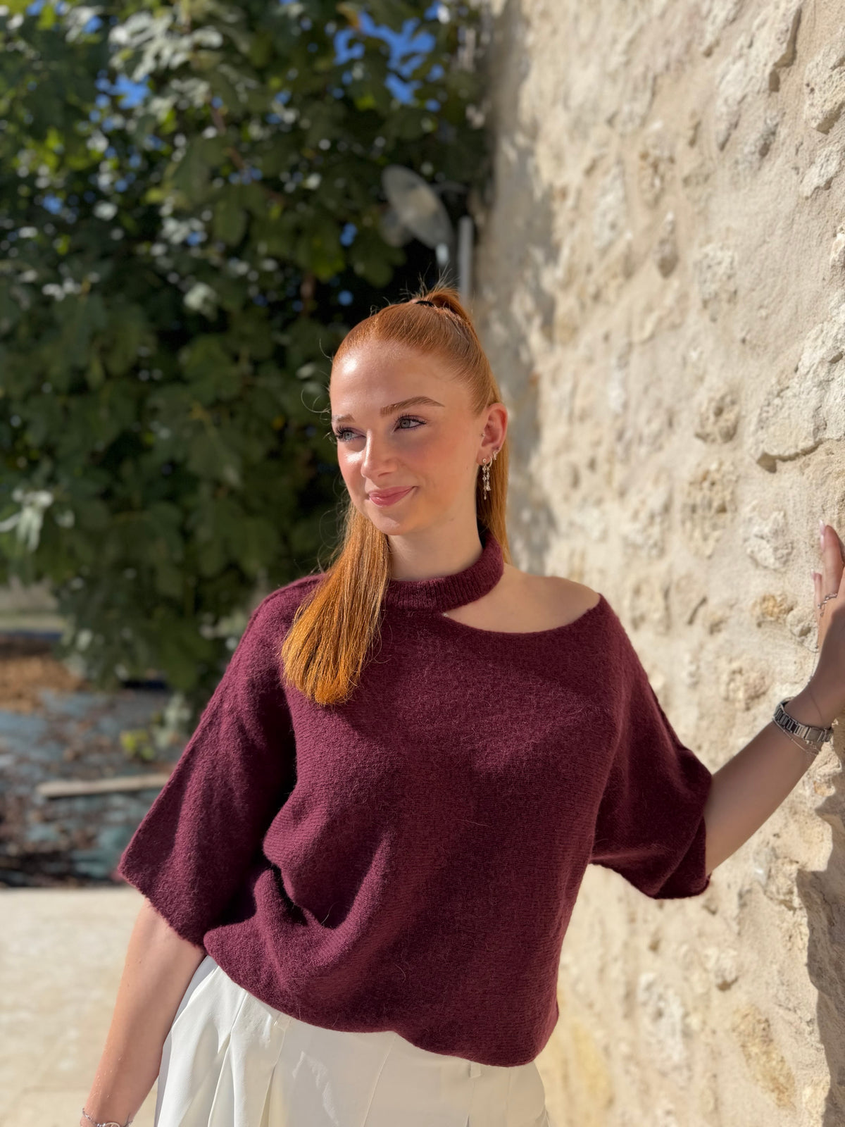 Pull OPEN Angora/laine bordeaux