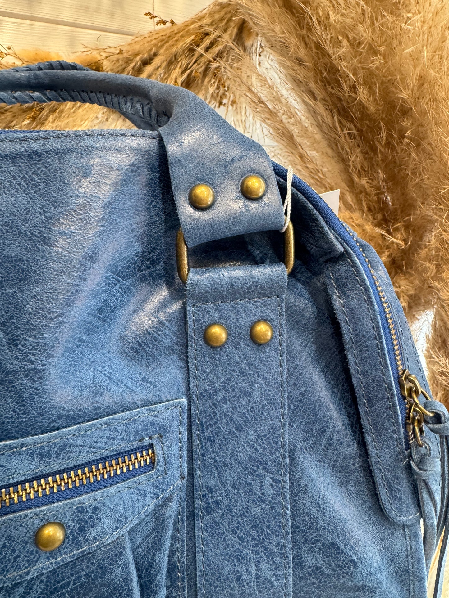 Sac Noé XL bleu jean cuir brossé