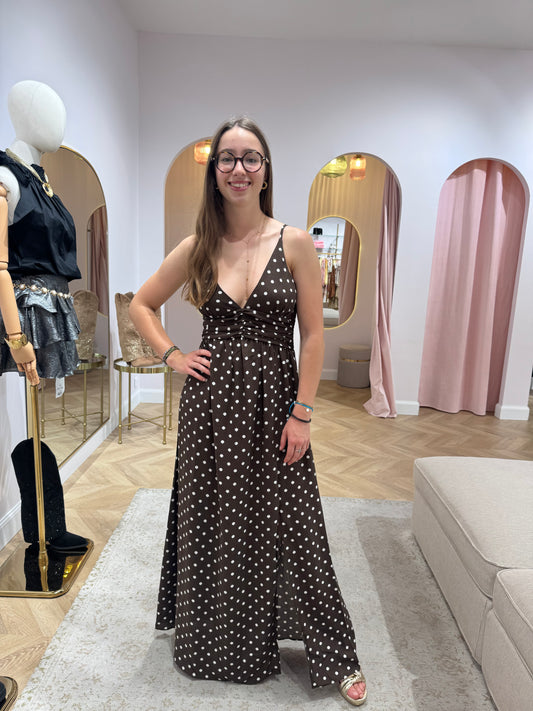 Robe bretelles polka marron