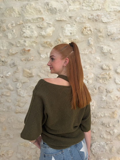 Pull OPEN Angora/laine kaki