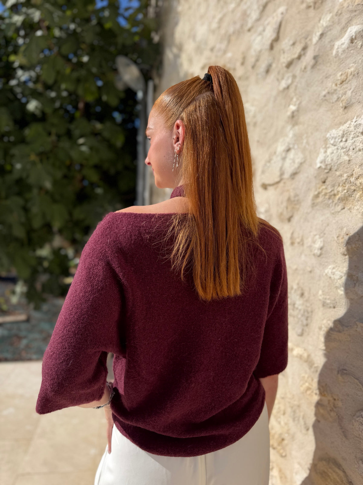 Pull OPEN Angora/laine bordeaux